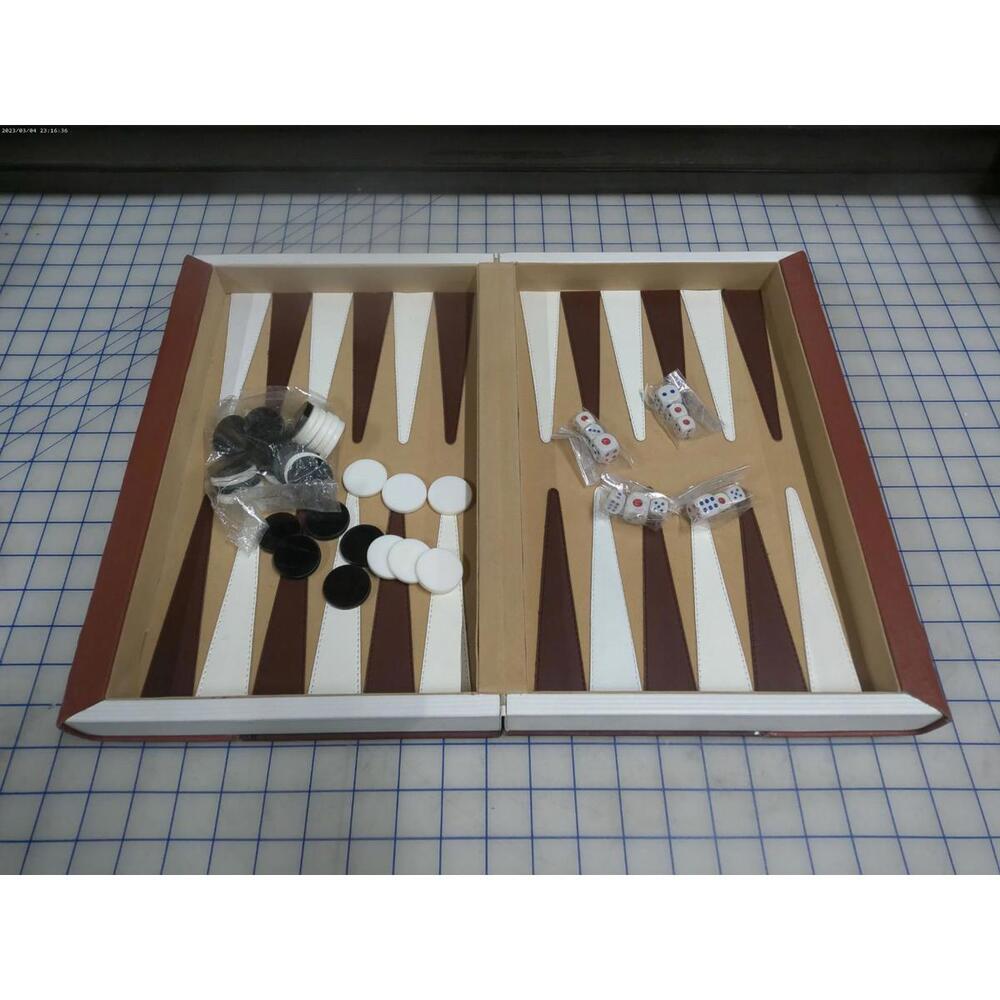 Folding Backgammon Game Set Brown Case Checkers Dice Included